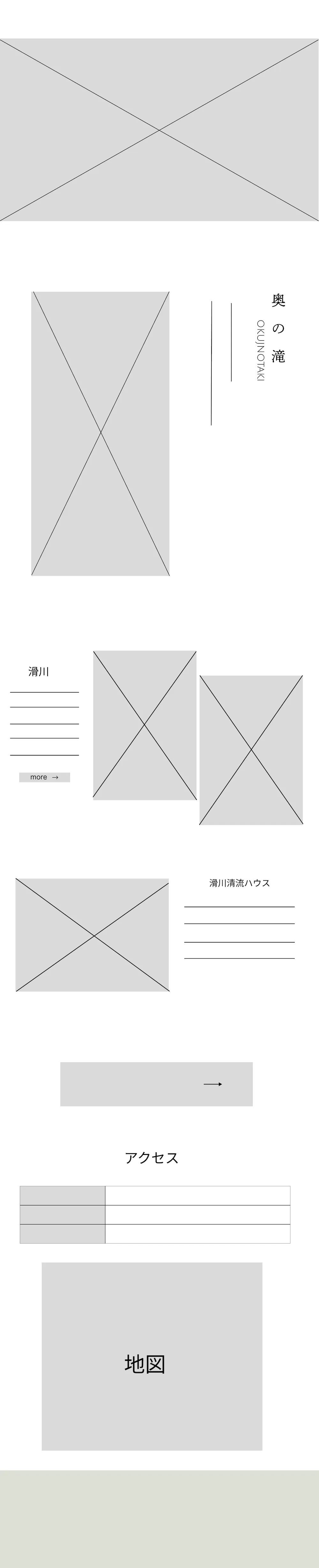 滑川渓谷観光ガイド自作サイトのワイヤーフレームパソコン版